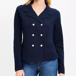 Loft Navy Double-Breasted Women's Sweater Jacket NWT